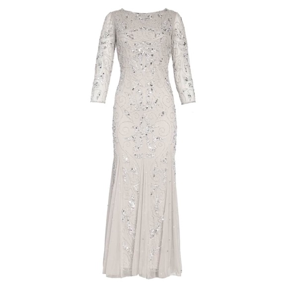 NWOT Pisarro nights embellished mesh gown silver - Picture 4 of 5